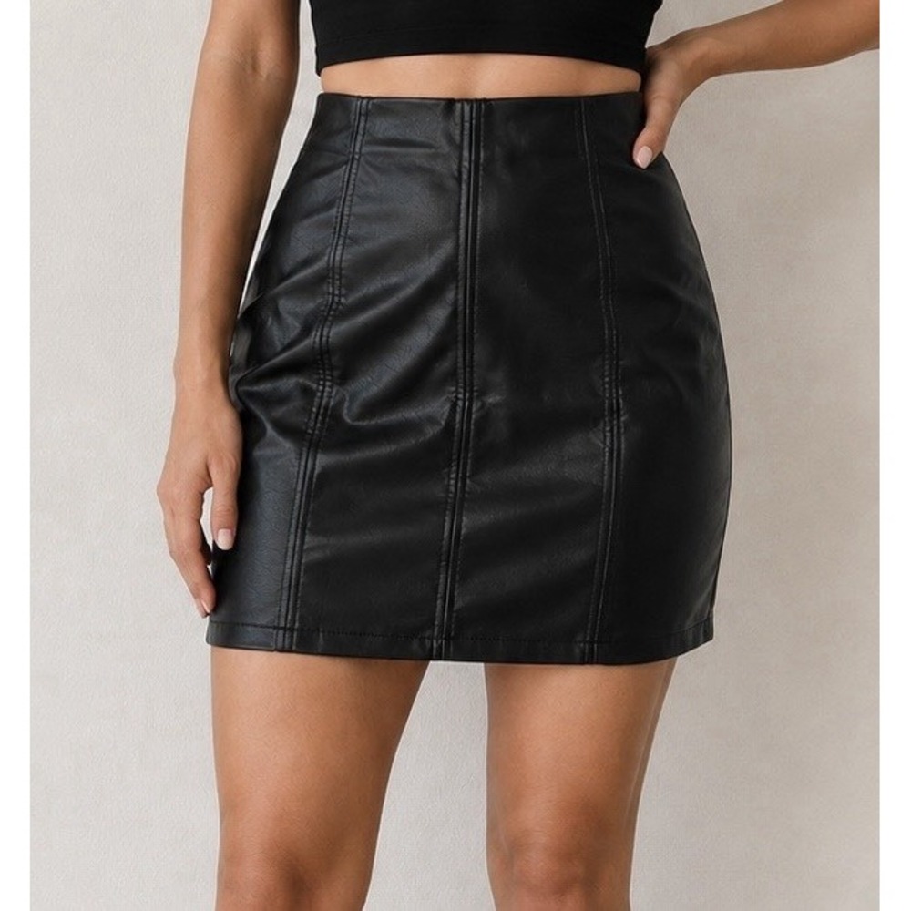 MANGOPOP Women High Waisted Mini Short Pencil Bodycon Faux Leather Skirt Small